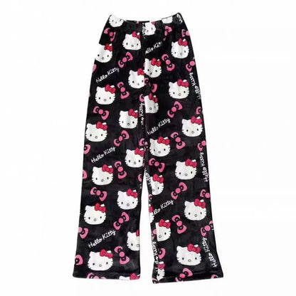 Hello Kitty Plush Pajama Pants – Cozy Cartoon Lounge Bottoms Unisex