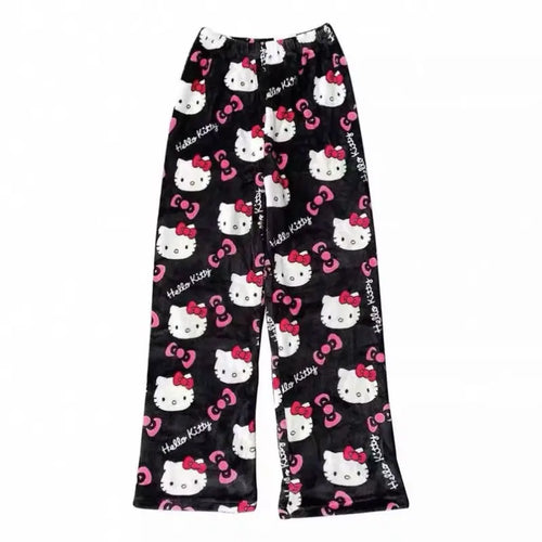 Hello Kitty Plush Pajama Pants – Cozy Cartoon Lounge Bottoms Unisex