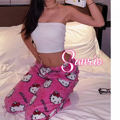 Hello Kitty Plush Pajama Pants – Cozy Cartoon Lounge Bottoms Unisex