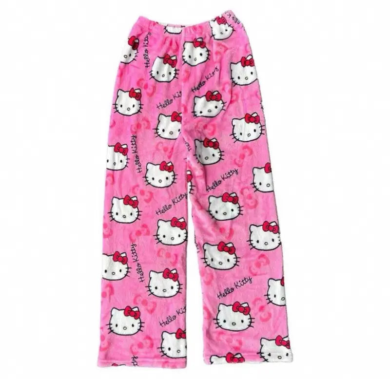 Hello Kitty Plush Pajama Pants – Cozy Cartoon Lounge Bottoms Unisex