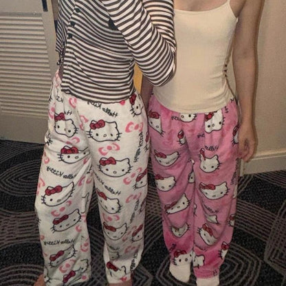 Hello Kitty Plush Pajama Pants – Cozy Cartoon Lounge Bottoms Unisex