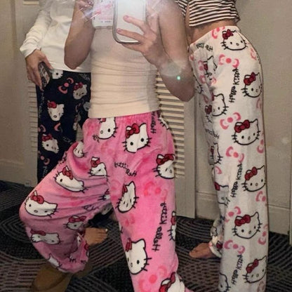 Hello Kitty Plush Pajama Pants – Cozy Cartoon Lounge Bottoms Unisex
