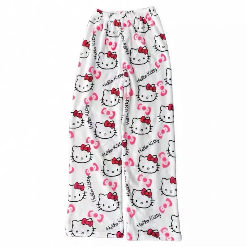 Hello Kitty Plush Pajama Pants – Cozy Cartoon Lounge Bottoms Unisex