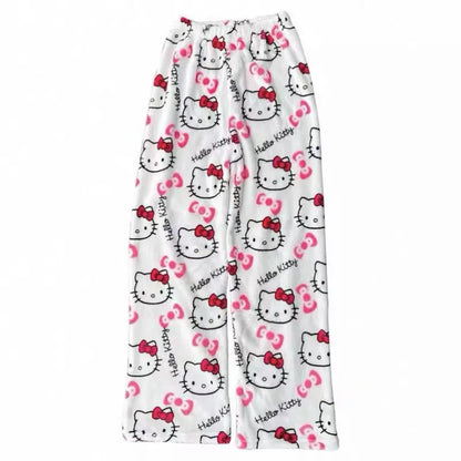 Hello Kitty Plush Pajama Pants – Cozy Cartoon Lounge Bottoms Unisex